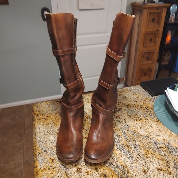 Bed Stu Bench Made Brown Leather Zip Buckle Knee High Boots Womens Size 8.5 - Picture 6 of 14